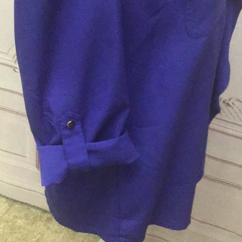 - Royal Blue Ruffle front Blouse - Picture 3 of 4